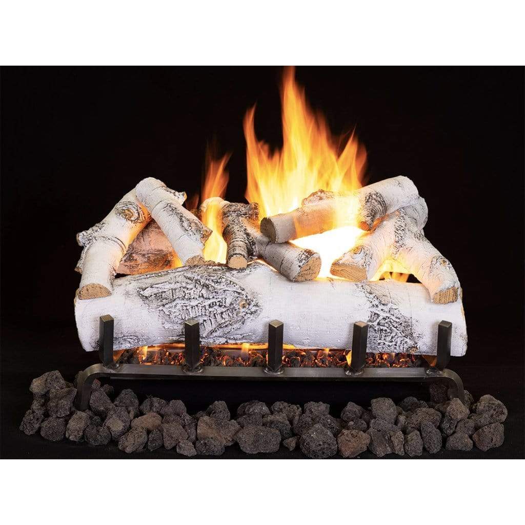 Superior Dual-Burner Series Ashton White Birch 30" 8-Piece Outdoor Vented Gas Log Set